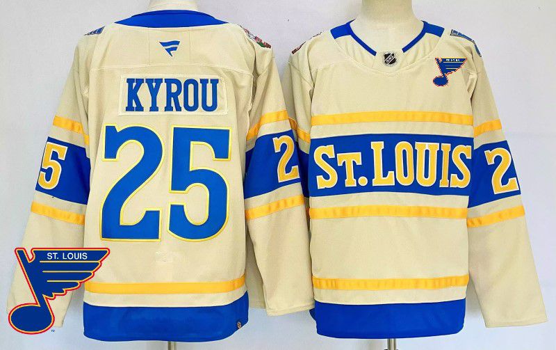 Men St.Louis Blues #25 Kyrou Cream Fanatics 2025 NHL Jersey style 3->st.louis blues->NHL Jersey